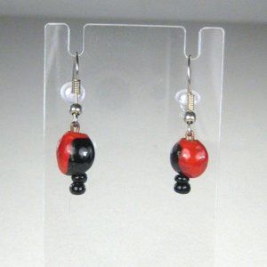 Ceramic Beaded Delicate Dangle Earrings Pierced Women Jewelry 1.25  in Red